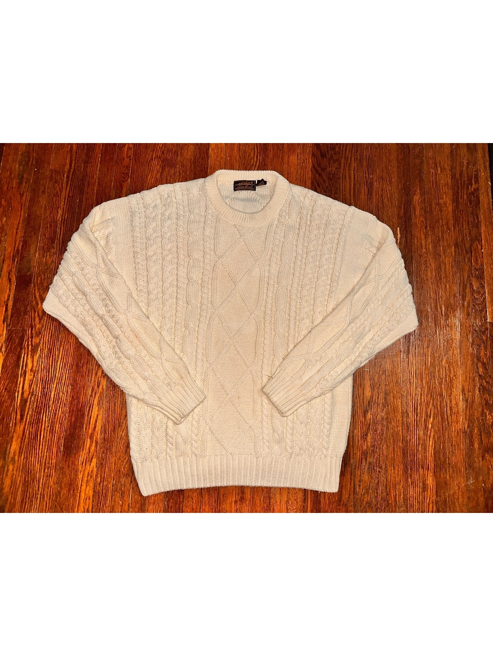 Vintage 90s Men’s Large Eddie Bauer Gorpcore 100% Cotton Cream Knit Sweater